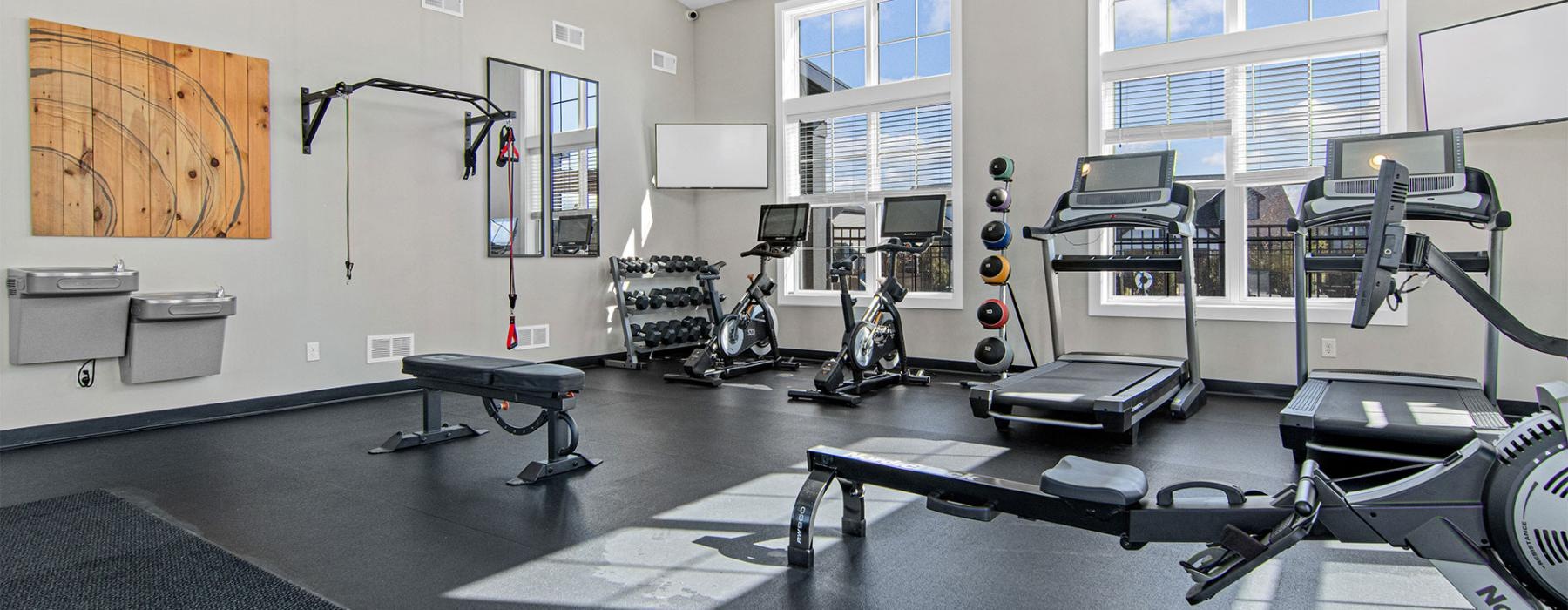 a gym with exercise equipment